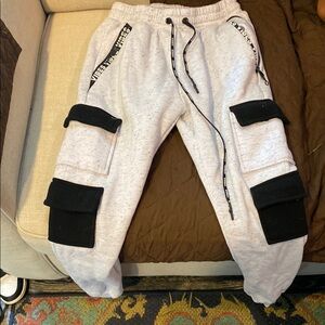 White and Black Cargo Joggers